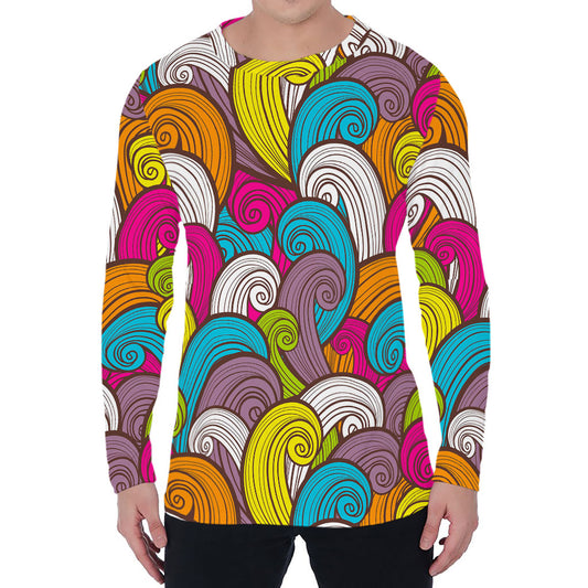 Colorful Surfing Wave Pattern Print Men's Long Sleeve T-Shirt