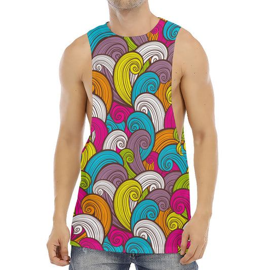 Colorful Surfing Wave Pattern Print Men's Muscle Tank Top