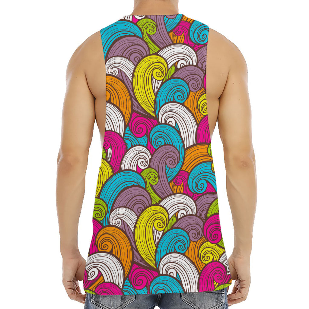 Colorful Surfing Wave Pattern Print Men's Muscle Tank Top