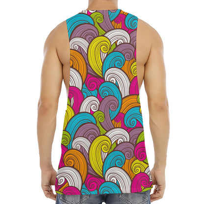 Colorful Surfing Wave Pattern Print Men's Muscle Tank Top