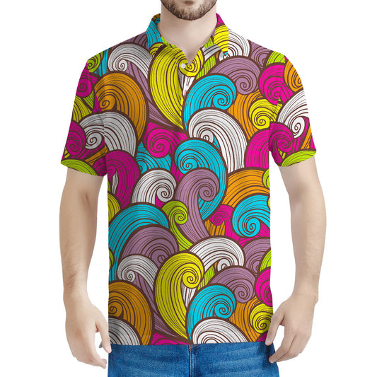Colorful Surfing Wave Pattern Print Men's Polo Shirt