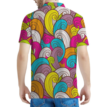 Colorful Surfing Wave Pattern Print Men's Polo Shirt