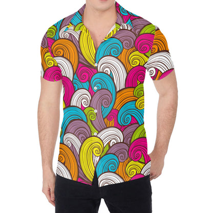 Colorful Surfing Wave Pattern Print Men's Shirt