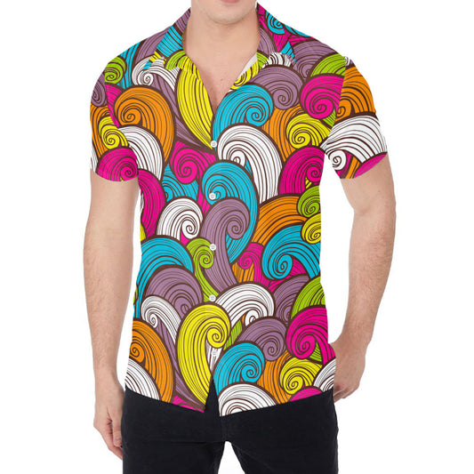Colorful Surfing Wave Pattern Print Men's Shirt
