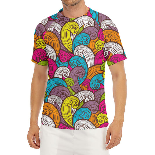 Colorful Surfing Wave Pattern Print Men's Short Sleeve Rash Guard