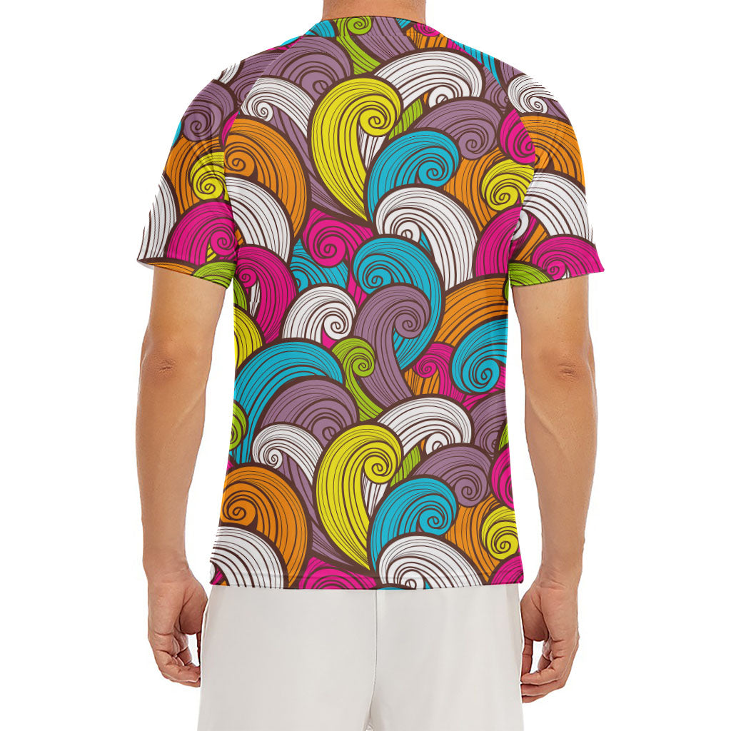 Colorful Surfing Wave Pattern Print Men's Short Sleeve Rash Guard