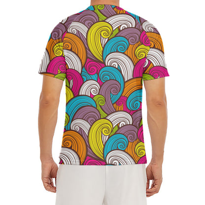 Colorful Surfing Wave Pattern Print Men's Short Sleeve Rash Guard