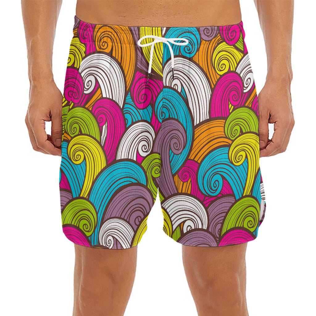 Colorful Surfing Wave Pattern Print Men's Split Running Shorts