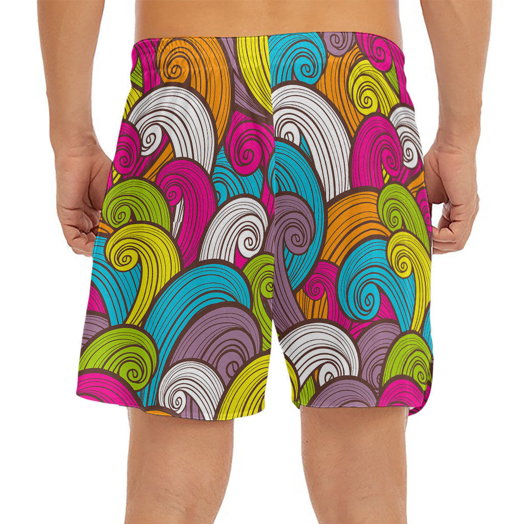 Colorful Surfing Wave Pattern Print Men's Split Running Shorts