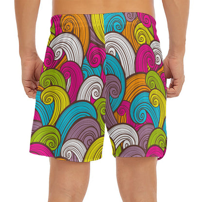 Colorful Surfing Wave Pattern Print Men's Split Running Shorts
