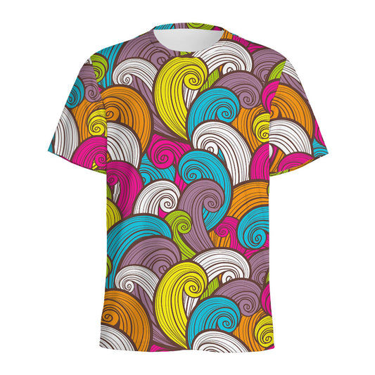 Colorful Surfing Wave Pattern Print Men's Sports T-Shirt