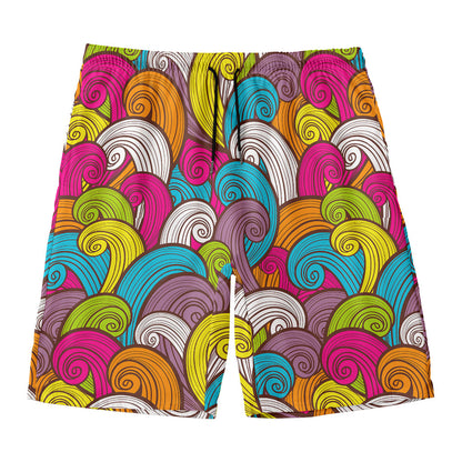 Colorful Surfing Wave Pattern Print Men's Swim Trunks