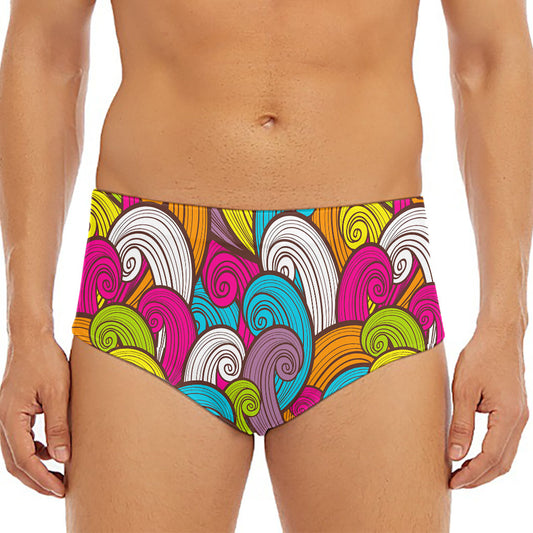 Colorful Surfing Wave Pattern Print Men's Triangle Swim Briefs