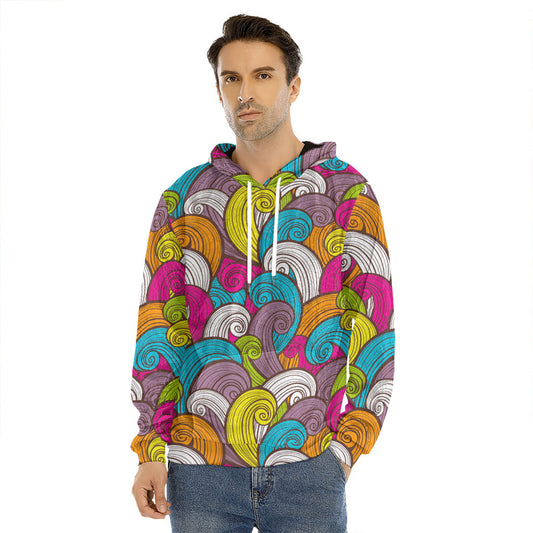 Colorful Surfing Wave Pattern Print Men's Velvet Pullover Hoodie