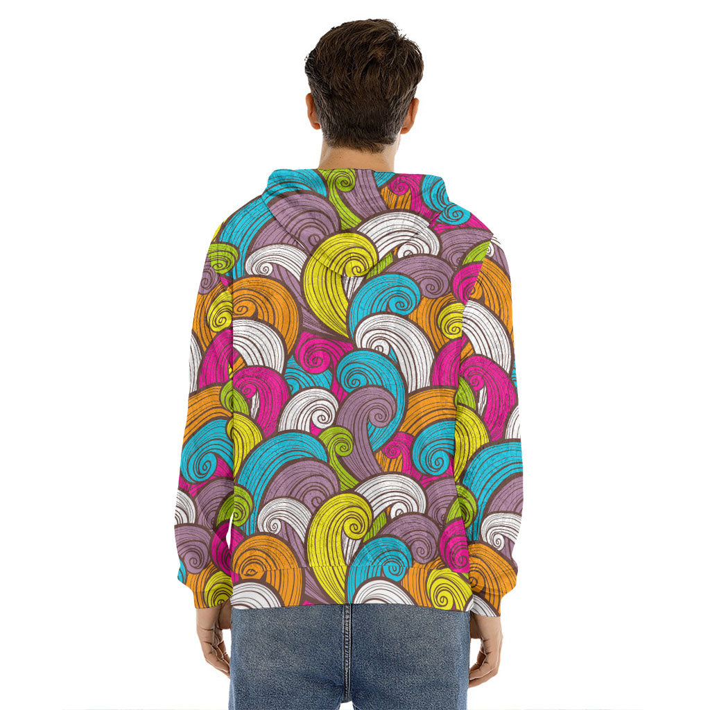 Colorful Surfing Wave Pattern Print Men's Velvet Pullover Hoodie