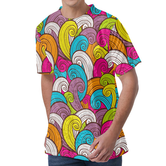Colorful Surfing Wave Pattern Print Men's Velvet T-Shirt
