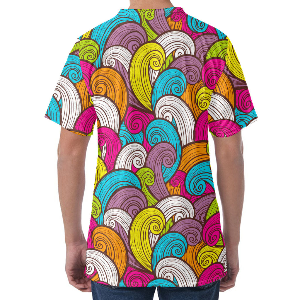 Colorful Surfing Wave Pattern Print Men's Velvet T-Shirt