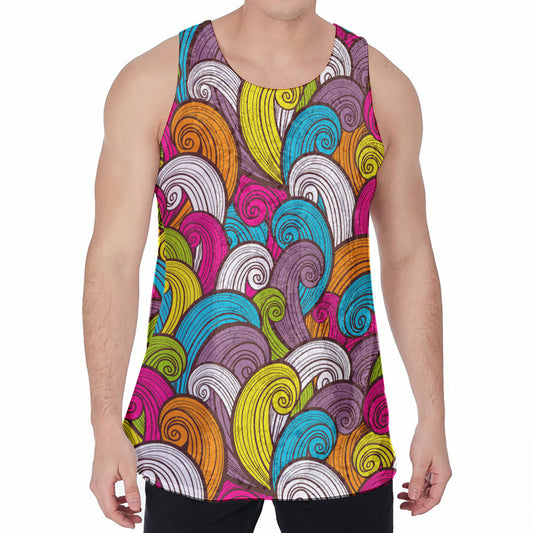 Colorful Surfing Wave Pattern Print Men's Velvet Tank Top