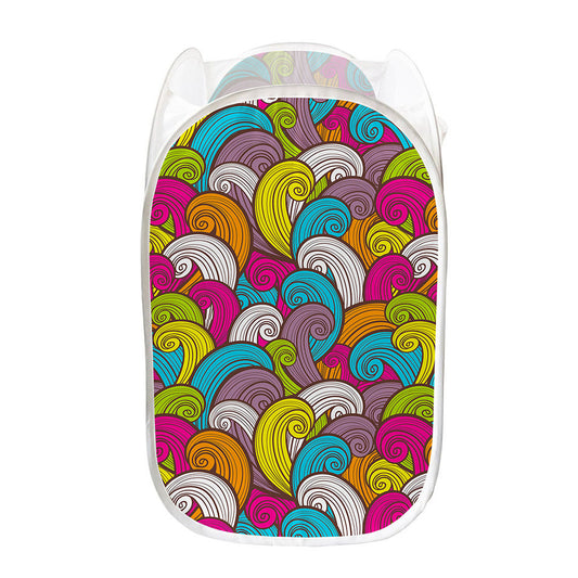 Colorful Surfing Wave Pattern Print Mesh Laundry Hamper