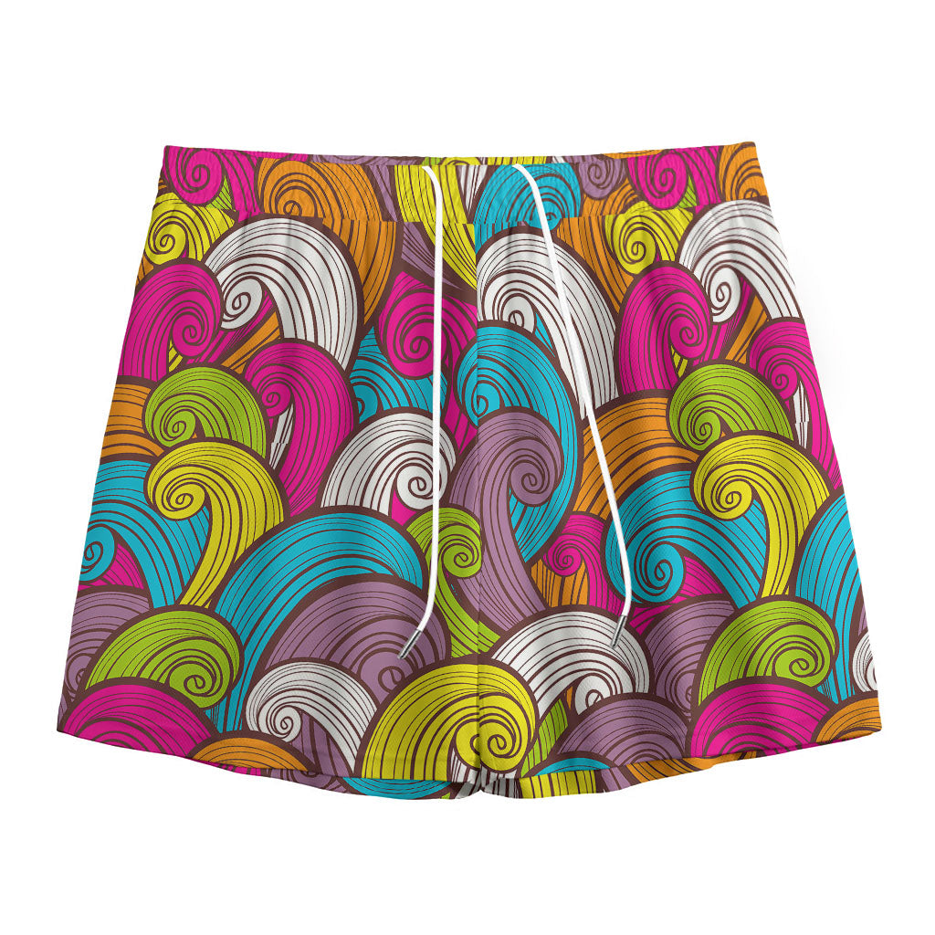 Colorful Surfing Wave Pattern Print Mesh Shorts