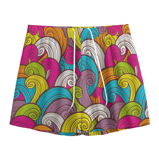 Colorful Surfing Wave Pattern Print Mesh Shorts