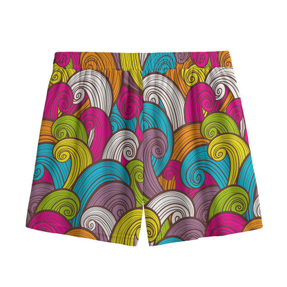 Colorful Surfing Wave Pattern Print Mesh Shorts