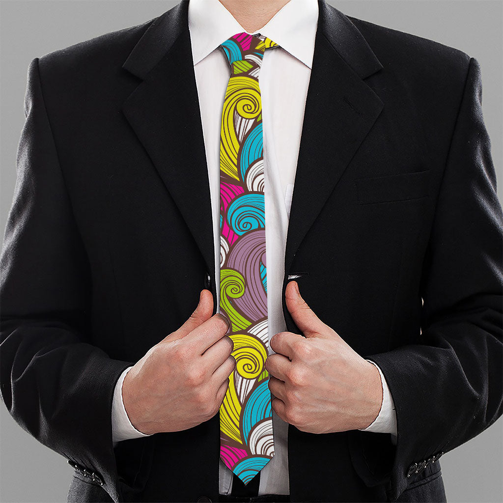 Colorful Surfing Wave Pattern Print Necktie