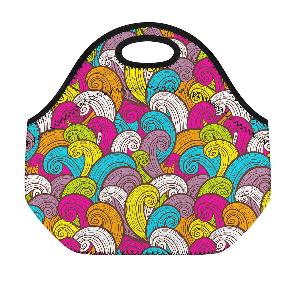 Colorful Surfing Wave Pattern Print Neoprene Lunch Bag
