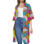 Colorful Surfing Wave Pattern Print Open Front Beach Cover Up