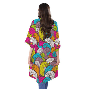 Colorful Surfing Wave Pattern Print Open Front Beach Cover Up