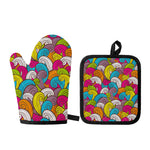 Colorful Surfing Wave Pattern Print Oven Mitt And Pot Holder Set