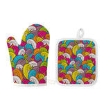 Colorful Surfing Wave Pattern Print Oven Mitt And Pot Holder Set