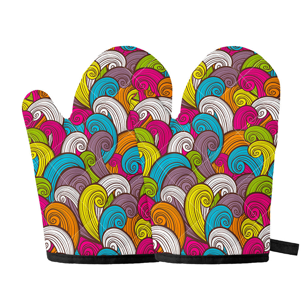 Colorful Surfing Wave Pattern Print Oven Mitts