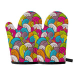 Colorful Surfing Wave Pattern Print Oven Mitts
