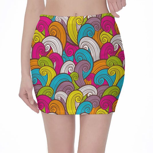 Colorful Surfing Wave Pattern Print Pencil Mini Skirt