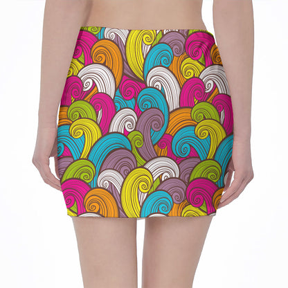 Colorful Surfing Wave Pattern Print Pencil Mini Skirt