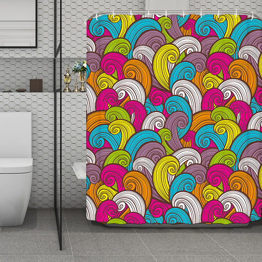 Colorful Surfing Wave Pattern Print Polyester Shower Curtain