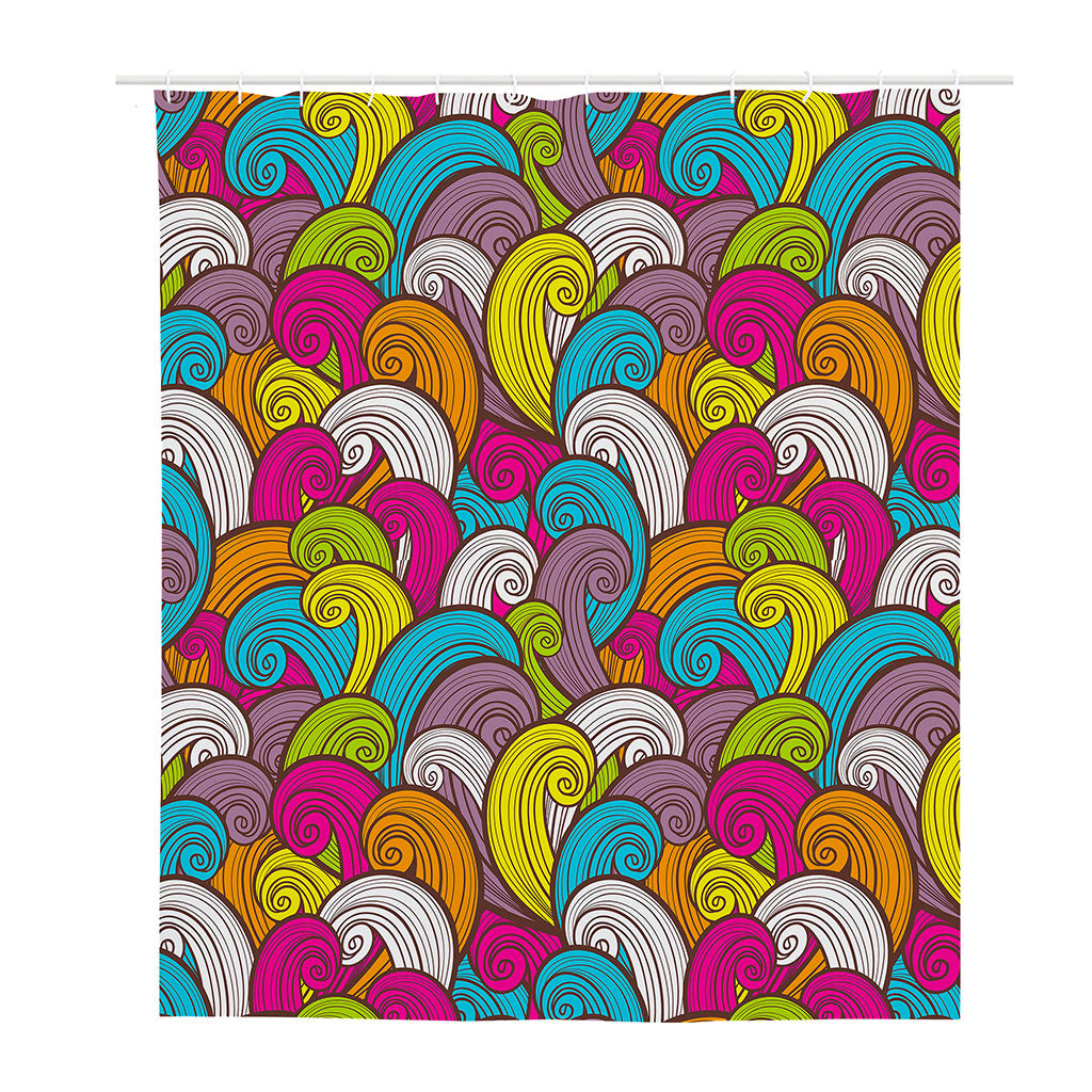 Colorful Surfing Wave Pattern Print Polyester Shower Curtain