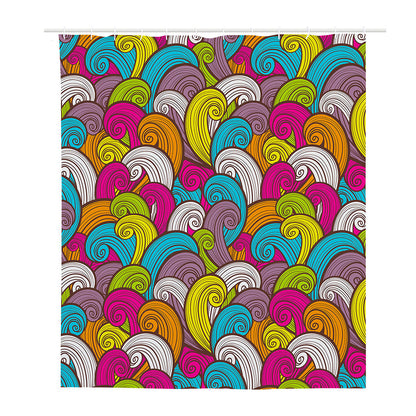 Colorful Surfing Wave Pattern Print Polyester Shower Curtain