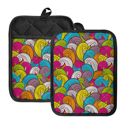 Colorful Surfing Wave Pattern Print Pot Holders With Pocket