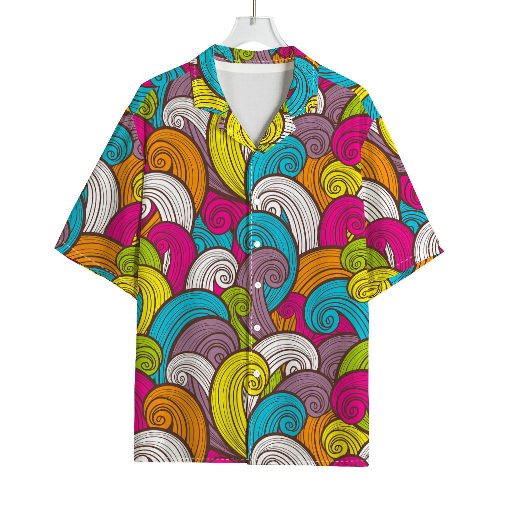 Colorful Surfing Wave Pattern Print Rayon Hawaiian Shirt