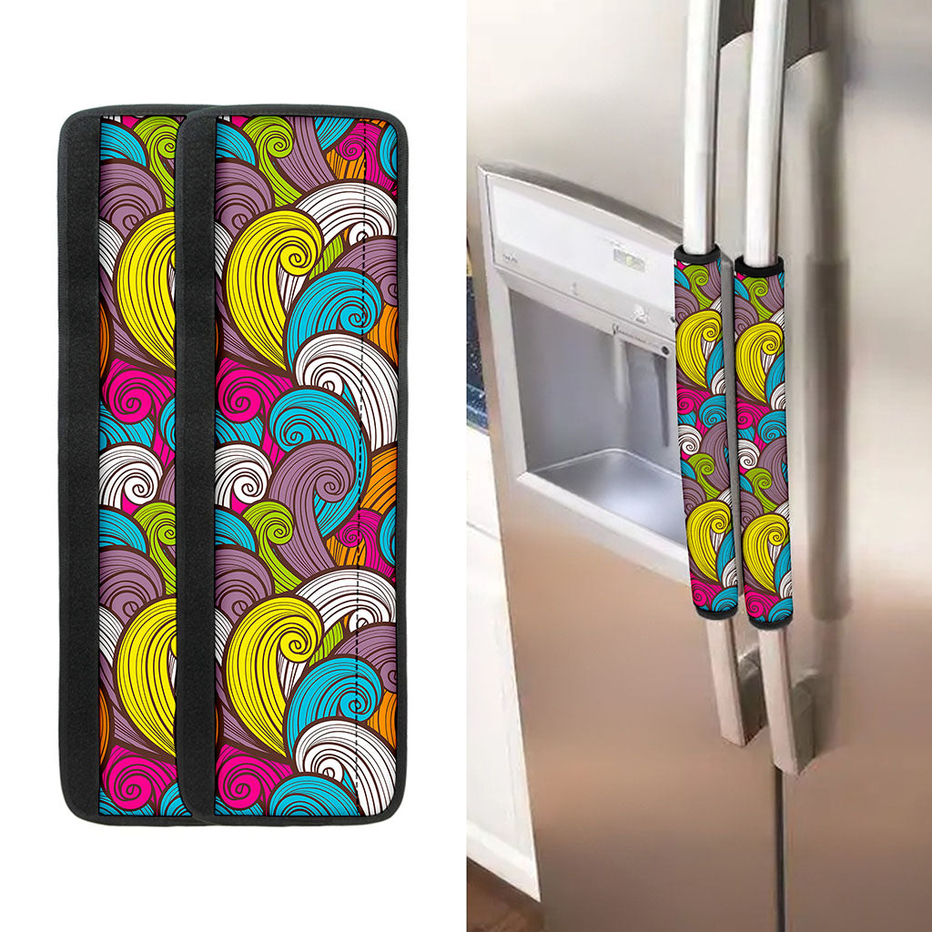 Colorful Surfing Wave Pattern Print Refrigerator Handle Covers