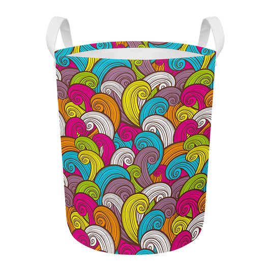Colorful Surfing Wave Pattern Print Round Laundry Basket