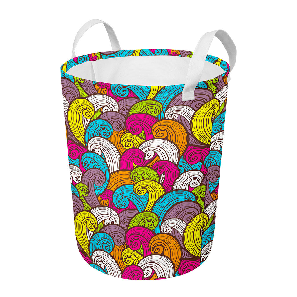Colorful Surfing Wave Pattern Print Round Laundry Basket