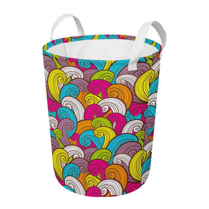 Colorful Surfing Wave Pattern Print Round Laundry Basket