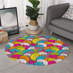 Colorful Surfing Wave Pattern Print Round Rug