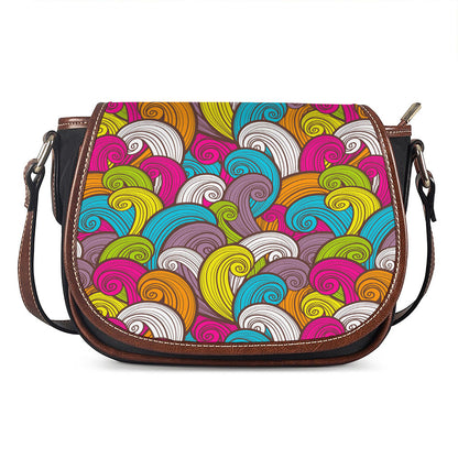 Colorful Surfing Wave Pattern Print Saddle Bag