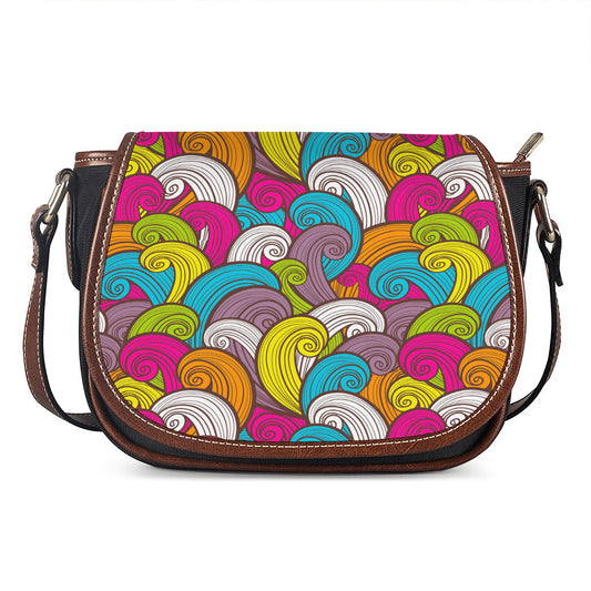 Colorful Surfing Wave Pattern Print Saddle Bag