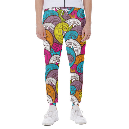 Colorful Surfing Wave Pattern Print Scuba Joggers