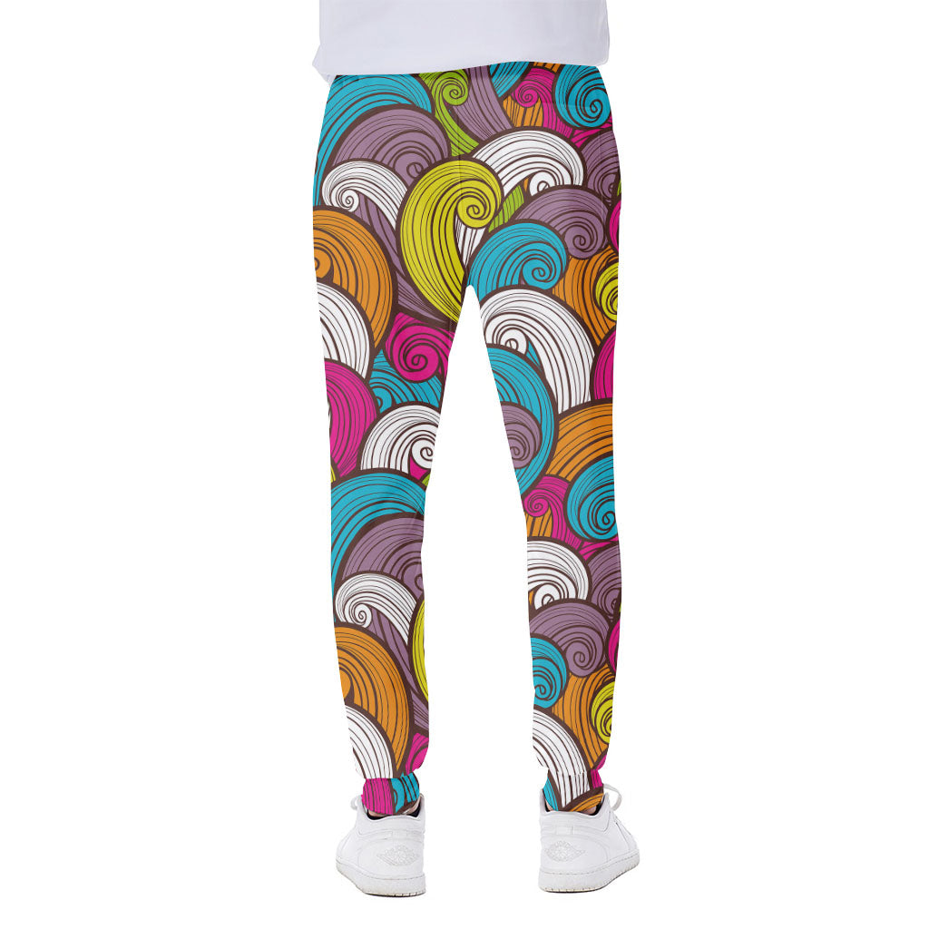 Colorful Surfing Wave Pattern Print Scuba Joggers